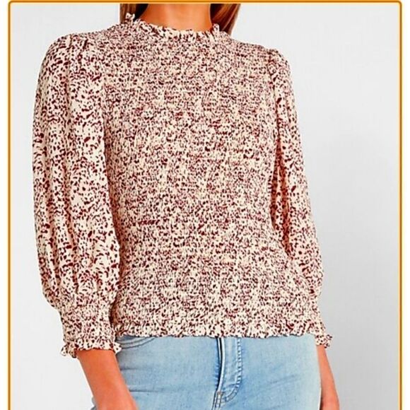 𝅺PRINTED Smocked Bodice Top,size S/P - Picture 1 of 9